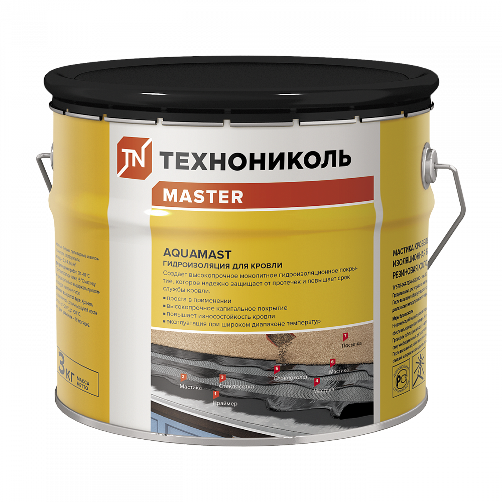 Мастика битумно-резиновая AquaMast 3 кг 144шт пал ТЕХНОНИКОЛЬ